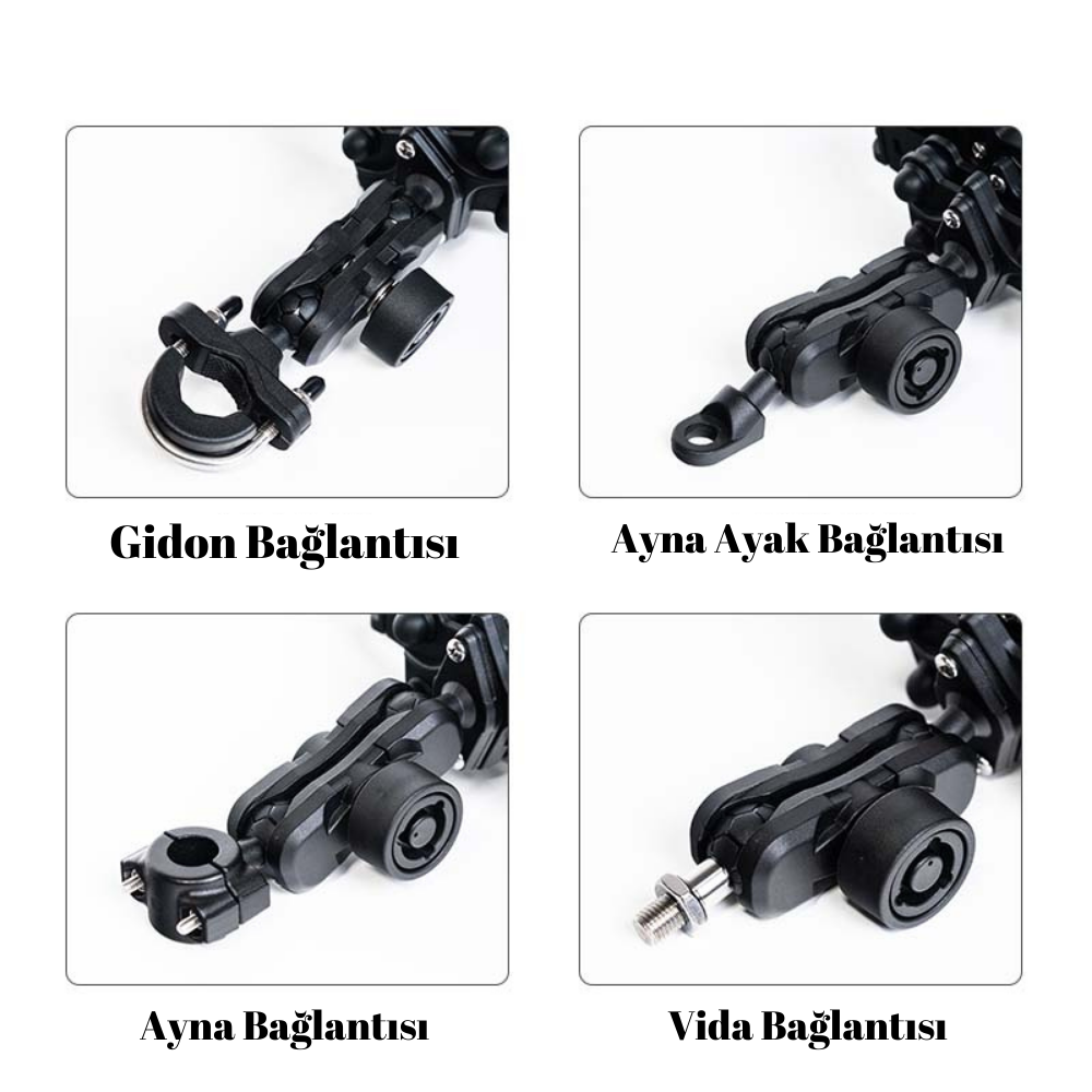 Ayna ve Gidon Bağlantılı Motosiklet Telefon Tutucu ve Aksesuar Aparatı